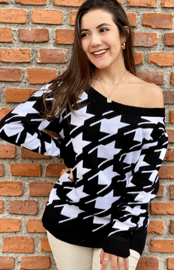 Sueter pata de gallo hombro descubierto - Imagen 1