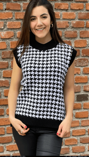 Chaleco pata de gallo cuello alto - Imagen 1