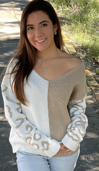 Sueter bicolor cuello amplio detalle jaguar 2