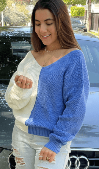 Sueter bicolor cuello amplio perle