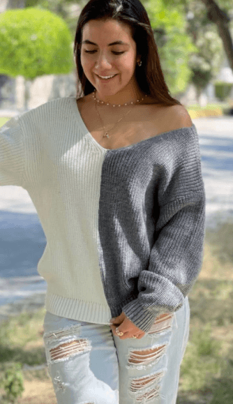 Sueter bicolor cuello amplio perle 2