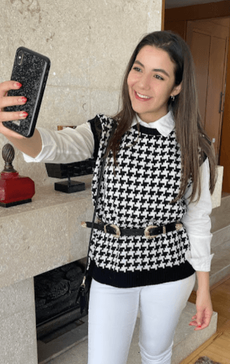 Chaleco pata de gallo cuello redondo - Imagen 1