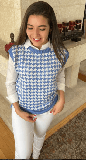 Chaleco pata de gallo cuello redondo