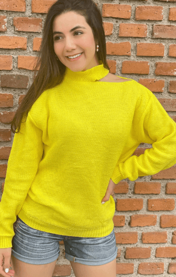 Sueter liso hombro descubierto panal