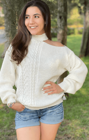 Sueter con trenza hombro descubierto - Imagen 1