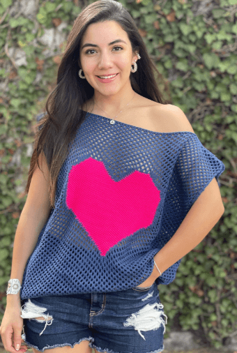 Chaleco corazon calado cuello ojal - Imagen 1