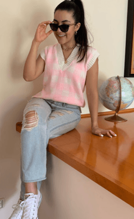 Chaleco cuello V cuadros 3