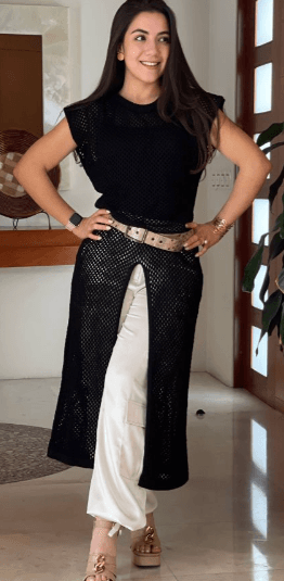 Chaleco maxi calado con abertura - Imagen 1