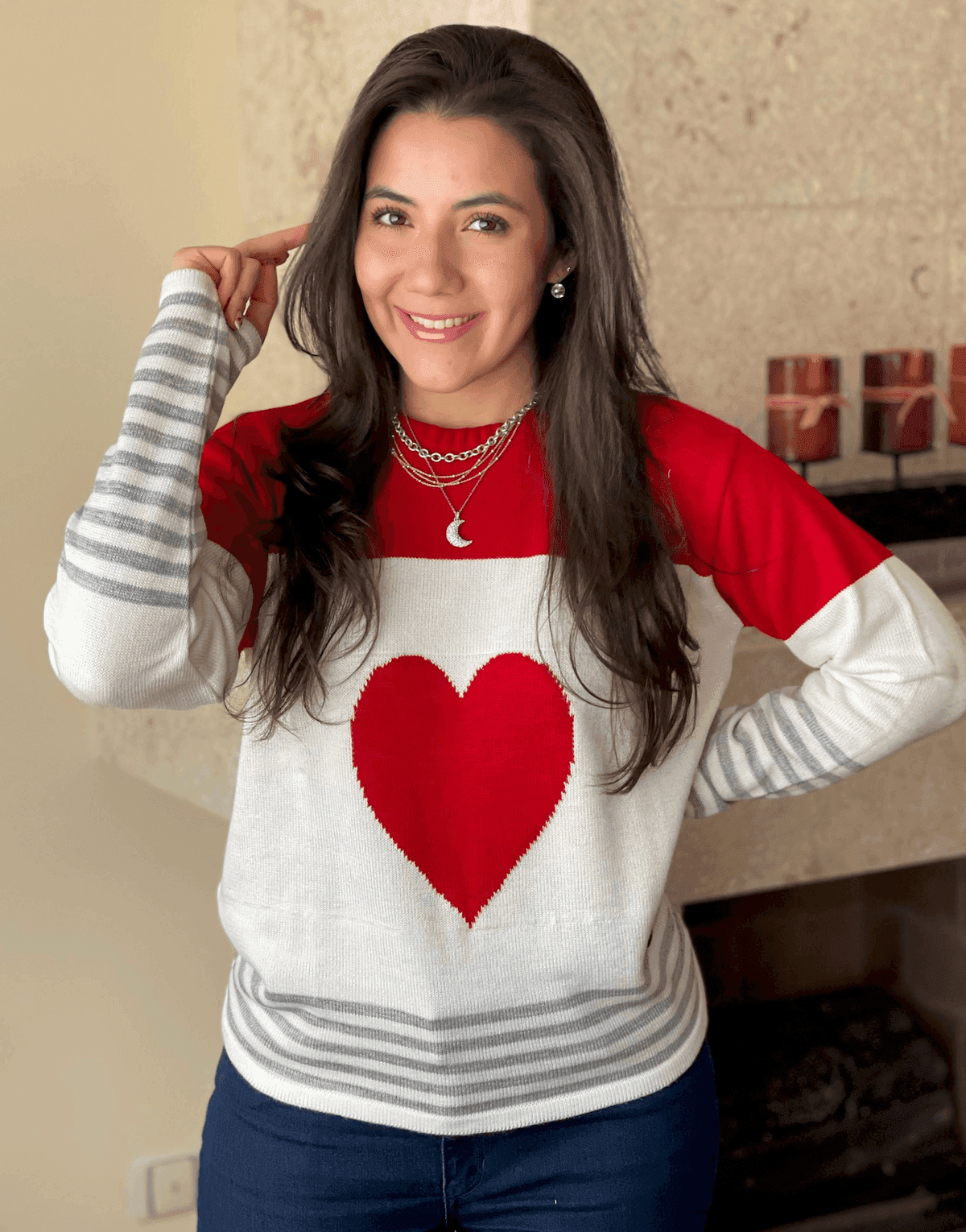 Sueter corazon franjas en contraste - Imagen 1