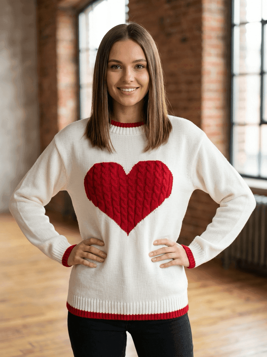 Sueter liso con corazon trenza - Imagen 1